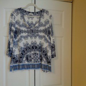 Chico's Navy Grey White Kaleidescope Print Top XL size 3